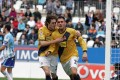 Victor Ruiz celebra el gol de l'Espanyol amb Baena, que avui jugava a la seva terra natal (rcdespanyol.com)